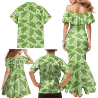 Green Hawaii Kalo Palaka Motifs Family Matching Mermaid Dress and Hawaiian Shirt Hawaiian Taro Leaves Elegant Vibes - Polynesian Pride