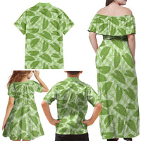 Green Hawaii Kalo Palaka Motifs Family Matching Off Shoulder Maxi Dress and Hawaiian Shirt Hawaiian Taro Leaves Elegant Vibes - Polynesian Pride
