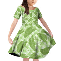 Green Hawaii Kalo Palaka Motifs Family Matching Off Shoulder Short Dress and Hawaiian Shirt Hawaiian Taro Leaves Elegant Vibes - Polynesian Pride