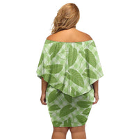 Green Hawaii Kalo Palaka Motifs Family Matching Off Shoulder Short Dress and Hawaiian Shirt Hawaiian Taro Leaves Elegant Vibes - Polynesian Pride