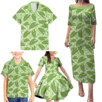 Green Hawaii Kalo Palaka Motifs Family Matching Puletasi and Hawaiian Shirt Hawaiian Taro Leaves Elegant Vibes - Polynesian Pride
