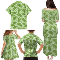 Green Hawaii Kalo Palaka Motifs Family Matching Puletasi and Hawaiian Shirt Hawaiian Taro Leaves Elegant Vibes - Polynesian Pride