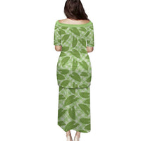 Green Hawaii Kalo Palaka Motifs Family Matching Puletasi and Hawaiian Shirt Hawaiian Taro Leaves Elegant Vibes - Polynesian Pride
