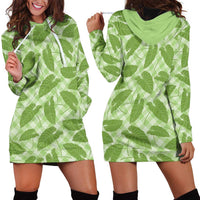 Green Hawaii Kalo Palaka Motifs Hoodie Dress Hawaiian Taro Leaves Elegant Vibes - Polynesian Pride