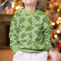 Green Hawaii Kalo Palaka Motifs Kid Ugly Christmas Sweater Hawaiian Taro Leaves Elegant Vibes - Polynesian Pride