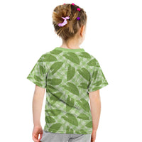 Green Hawaii Kalo Palaka Motifs Kid T Shirt Hawaiian Taro Leaves Elegant Vibes - Polynesian Pride
