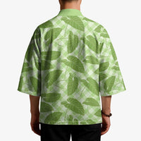 Green Hawaii Kalo Palaka Motifs Kimono Hawaiian Taro Leaves Elegant Vibes - Polynesian Pride