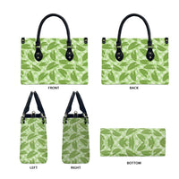 Green Hawaii Kalo Palaka Motifs Leather Bag Hawaiian Taro Leaves Elegant Vibes - Polynesian Pride