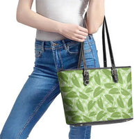 Green Hawaii Kalo Palaka Motifs Leather Tote Bag Hawaiian Taro Leaves Elegant Vibes - Polynesian Pride