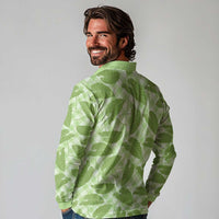 Green Hawaii Kalo Palaka Motifs Long Sleeve Polo Shirt Hawaiian Taro Leaves Elegant Vibes - Polynesian Pride