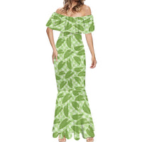 Green Hawaii Kalo Palaka Motifs Mermaid Dress Hawaiian Taro Leaves Elegant Vibes - Polynesian Pride