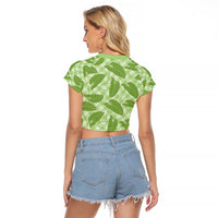 Green Hawaii Kalo Palaka Motifs Raglan Cropped T Shirt Hawaiian Taro Leaves Elegant Vibes - Polynesian Pride