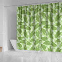 Green Hawaii Kalo Palaka Motifs Shower Curtain Hawaiian Taro Leaves Elegant Vibes - Polynesian Pride