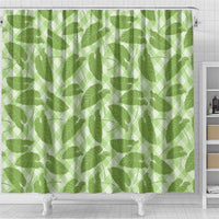Green Hawaii Kalo Palaka Motifs Shower Curtain Hawaiian Taro Leaves Elegant Vibes - Polynesian Pride