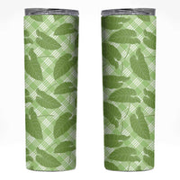 Green Hawaii Kalo Palaka Motifs Skinny Tumbler Hawaiian Taro Leaves Elegant Vibes - Polynesian Pride