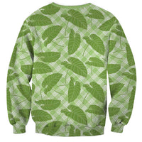 Green Hawaii Kalo Palaka Motifs Sweatshirt Hawaiian Taro Leaves Elegant Vibes - Polynesian Pride