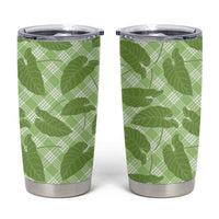 Green Hawaii Kalo Palaka Motifs Tumbler Cup Hawaiian Taro Leaves Elegant Vibes - Polynesian Pride