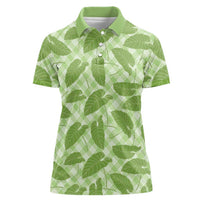 Green Hawaii Kalo Palaka Motifs Women Polo Shirt Hawaiian Taro Leaves Elegant Vibes - Polynesian Pride
