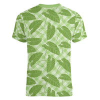 Green Hawaii Kalo Palaka Motifs Women V-Neck T-Shirt Hawaiian Taro Leaves Elegant Vibes - Polynesian Pride