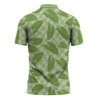 Green Hawaii Kalo Palaka Motifs Zipper Polo Shirt Hawaiian Taro Leaves Elegant Vibes - Polynesian Pride
