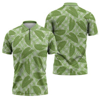 Green Hawaii Kalo Palaka Motifs Zipper Polo Shirt Hawaiian Taro Leaves Elegant Vibes - Polynesian Pride