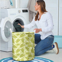 Lime Green Hawaii Kalo Palaka Motifs Laundry Basket Hawaiian Taro Leaves Elegant Vibes - Polynesian Pride