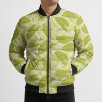Lime Green Hawaii Kalo Palaka Motifs Bomber Puffer Jacket Hawaiian Taro Leaves Elegant Vibes - Polynesian Pride