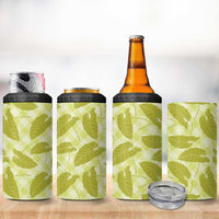 Lime Green Hawaii Kalo Palaka Motifs 4 in 1 Can Cooler Tumbler Hawaiian Taro Leaves Elegant Vibes - Polynesian Pride