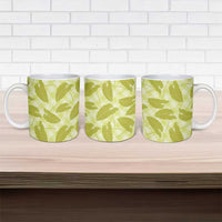 Lime Green Hawaii Kalo Palaka Motifs Ceramic Mug Hawaiian Taro Leaves Elegant Vibes - Polynesian Pride