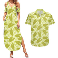 Lime Green Hawaii Kalo Palaka Motifs Couples Matching Summer Maxi Dress and Hawaiian Shirt Hawaiian Taro Leaves Elegant Vibes - Polynesian Pride