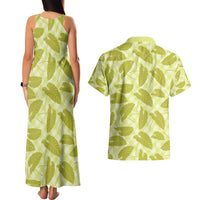 Lime Green Hawaii Kalo Palaka Motifs Couples Matching Tank Maxi Dress and Hawaiian Shirt Hawaiian Taro Leaves Elegant Vibes - Polynesian Pride
