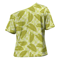 Lime Green Hawaii Kalo Palaka Motifs Cross Shoulder Shirt Hawaiian Taro Leaves Elegant Vibes - Polynesian Pride