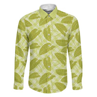 Lime Green Hawaii Kalo Palaka Motifs Family Matching Long Sleeve Bodycon Dress and Hawaiian Shirt Hawaiian Taro Leaves Elegant Vibes - Polynesian Pride