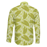 Lime Green Hawaii Kalo Palaka Motifs Family Matching Long Sleeve Bodycon Dress and Hawaiian Shirt Hawaiian Taro Leaves Elegant Vibes - Polynesian Pride