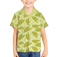 Lime Green Hawaii Kalo Palaka Motifs Family Matching Long Sleeve Bodycon Dress and Hawaiian Shirt Hawaiian Taro Leaves Elegant Vibes - Polynesian Pride