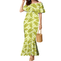 Lime Green Hawaii Kalo Palaka Motifs Family Matching Mermaid Dress and Hawaiian Shirt Hawaiian Taro Leaves Elegant Vibes - Polynesian Pride