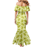 Lime Green Hawaii Kalo Palaka Motifs Family Matching Mermaid Dress and Hawaiian Shirt Hawaiian Taro Leaves Elegant Vibes - Polynesian Pride