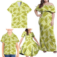 Lime Green Hawaii Kalo Palaka Motifs Family Matching Off Shoulder Maxi Dress and Hawaiian Shirt Hawaiian Taro Leaves Elegant Vibes - Polynesian Pride