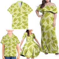 Lime Green Hawaii Kalo Palaka Motifs Family Matching Off Shoulder Maxi Dress and Hawaiian Shirt Hawaiian Taro Leaves Elegant Vibes - Polynesian Pride