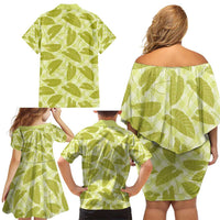 Lime Green Hawaii Kalo Palaka Motifs Family Matching Off Shoulder Short Dress and Hawaiian Shirt Hawaiian Taro Leaves Elegant Vibes - Polynesian Pride