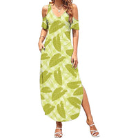 Lime Green Hawaii Kalo Palaka Motifs Family Matching Summer Maxi Dress and Hawaiian Shirt Hawaiian Taro Leaves Elegant Vibes - Polynesian Pride