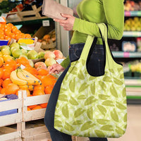 Lime Green Hawaii Kalo Palaka Motifs Grocery Bag Hawaiian Taro Leaves Elegant Vibes - Polynesian Pride