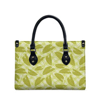 Lime Green Hawaii Kalo Palaka Motifs Leather Bag Hawaiian Taro Leaves Elegant Vibes - Polynesian Pride