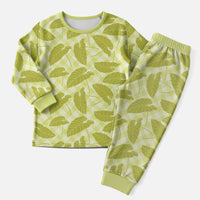 Lime Green Hawaii Kalo Palaka Motifs Christmas Pajama Set Hawaiian Taro Leaves Elegant Vibes - Polynesian Pride