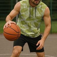 Lime Green Hawaii Kalo Palaka Motifs Sleeveless Hoodie Hawaiian Taro Leaves Elegant Vibes - Polynesian Pride