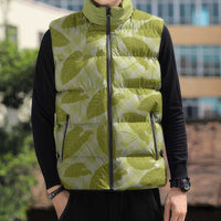 Lime Green Hawaii Kalo Palaka Motifs Sleeveless Puffer Jacket Hawaiian Taro Leaves Elegant Vibes - Polynesian Pride