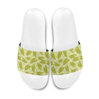 Lime Green Hawaii Kalo Palaka Motifs Slide Sandals Hawaiian Taro Leaves Elegant Vibes - Polynesian Pride
