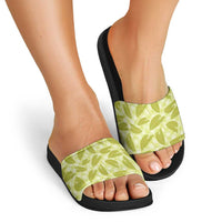 Lime Green Hawaii Kalo Palaka Motifs Slide Sandals Hawaiian Taro Leaves Elegant Vibes - Polynesian Pride