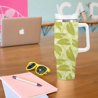 Lime Green Hawaii Kalo Palaka Motifs Tumbler With Handle Hawaiian Taro Leaves Elegant Vibes - Polynesian Pride