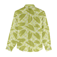 Lime Green Hawaii Kalo Palaka Motifs Women Casual Shirt Hawaiian Taro Leaves Elegant Vibes - Polynesian Pride